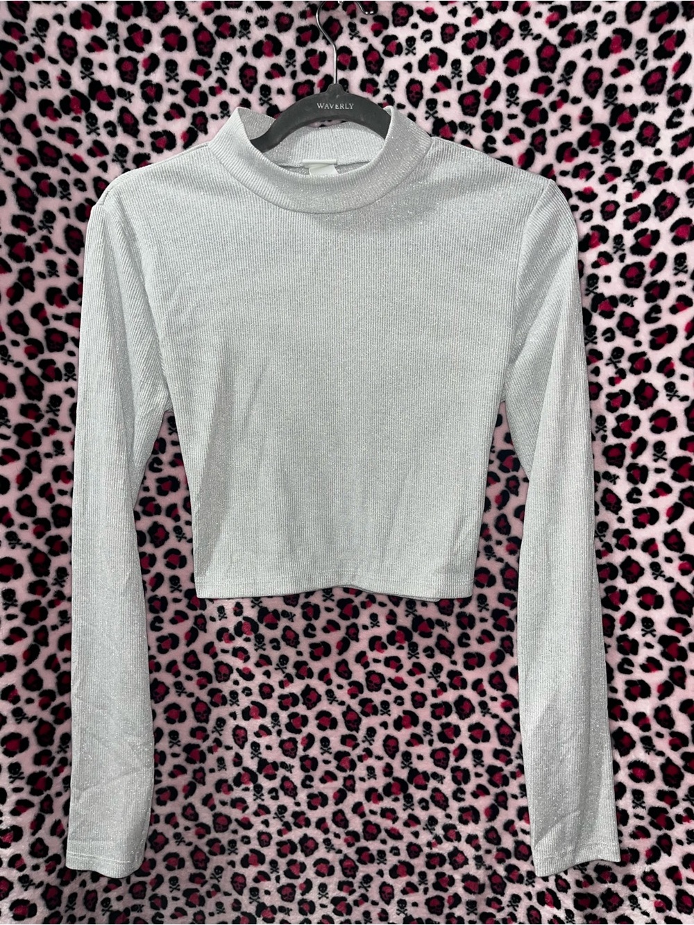 H&M Metallic Silver Long Sleeve Crop Top
